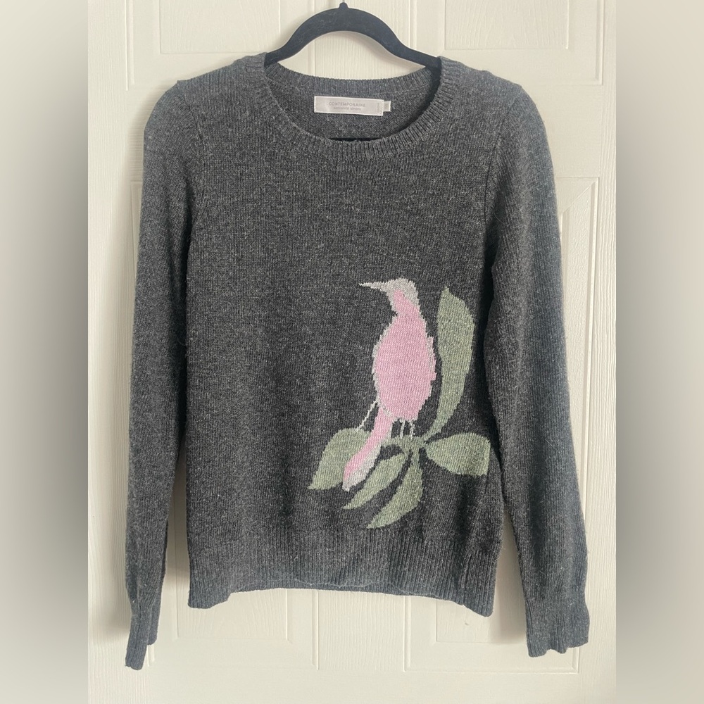 Gray Bird Sweater S Cottagecore Cozy Academia Soft Girl Knit - Picture 2 of 11